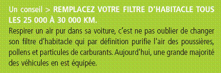 Conseil : Remplacez votre filtre d'habitacle tous les 25 000 à 30 000 Km